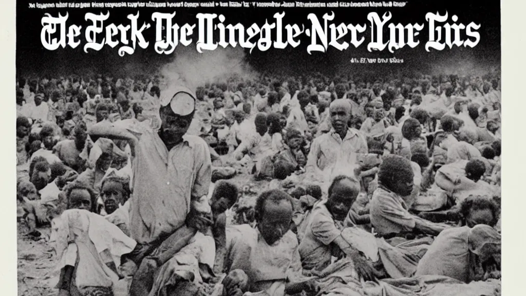 Image similar to 1 9 8 4 ethiopian famine, in the cover of new york times, 8 k