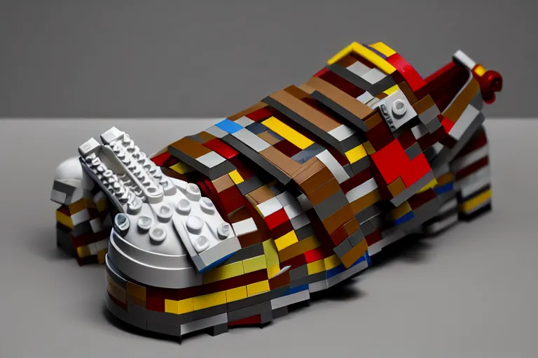 Prompt: sneaker made out of lego, steampunk, sculpture, cinema 4 d, octane render