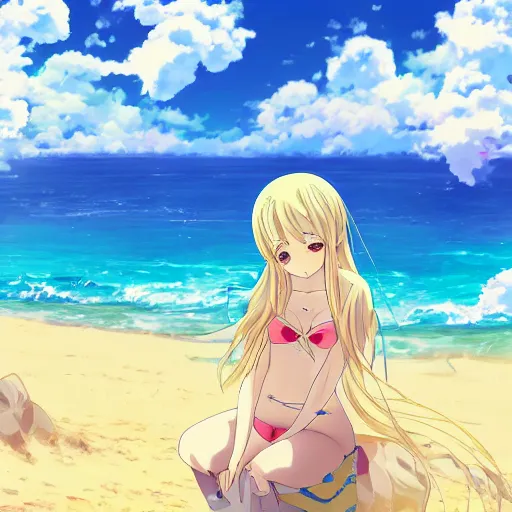 Image similar to anime girl at the beach, key anime visual, pixiv