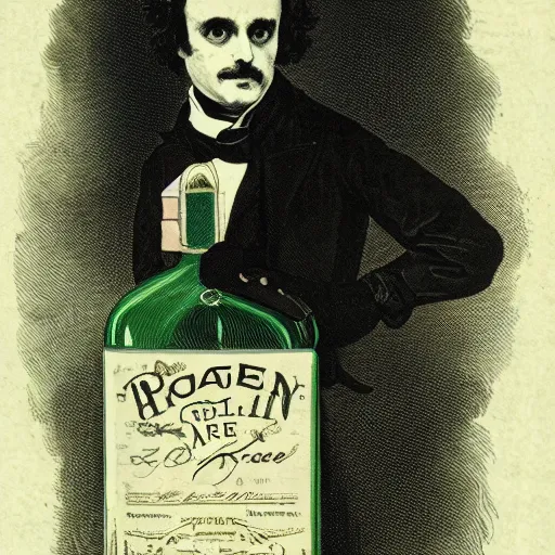 Prompt: a date with edgar allan poe, absinthe