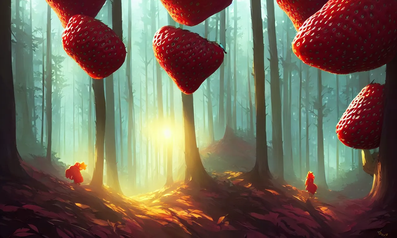 Image similar to Dark forest large strawberries, behance hd by Jesper Ejsing, by RHADS, Makoto Shinkai and Lois van baarle, ilya kuvshinov, rossdraws global illumination