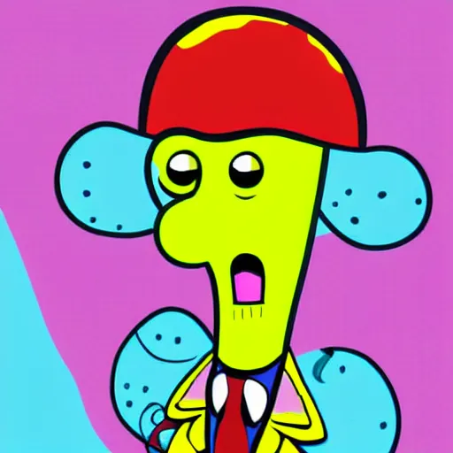 Image similar to handsome squidward as male, colorful pop art style