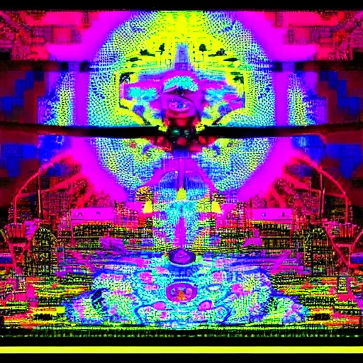 Prompt: Crazy cathedral, weirdcore, dreamcore, old crt overlay, old computer graphics, colourful