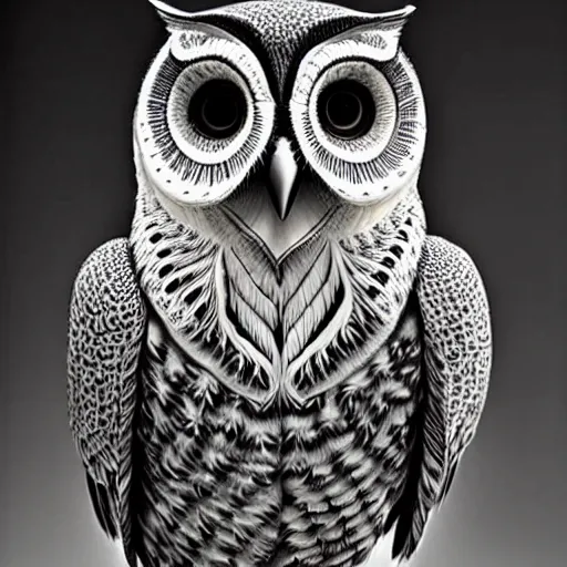 Prompt: symmetrical detailed sculpture of an owl, made by Laurie Lipton