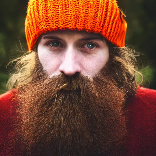 Prompt: A bearded wizard with an orange beanie, dramatic, cinematic, (EOS 5DS R, ISO100, f/8, 1/125, 84mm, postprocessed, crisp face, facial features)