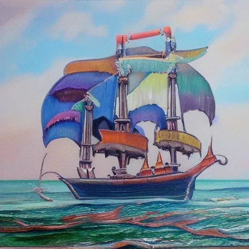 Image similar to oil painting of a pipe organ pirate ship