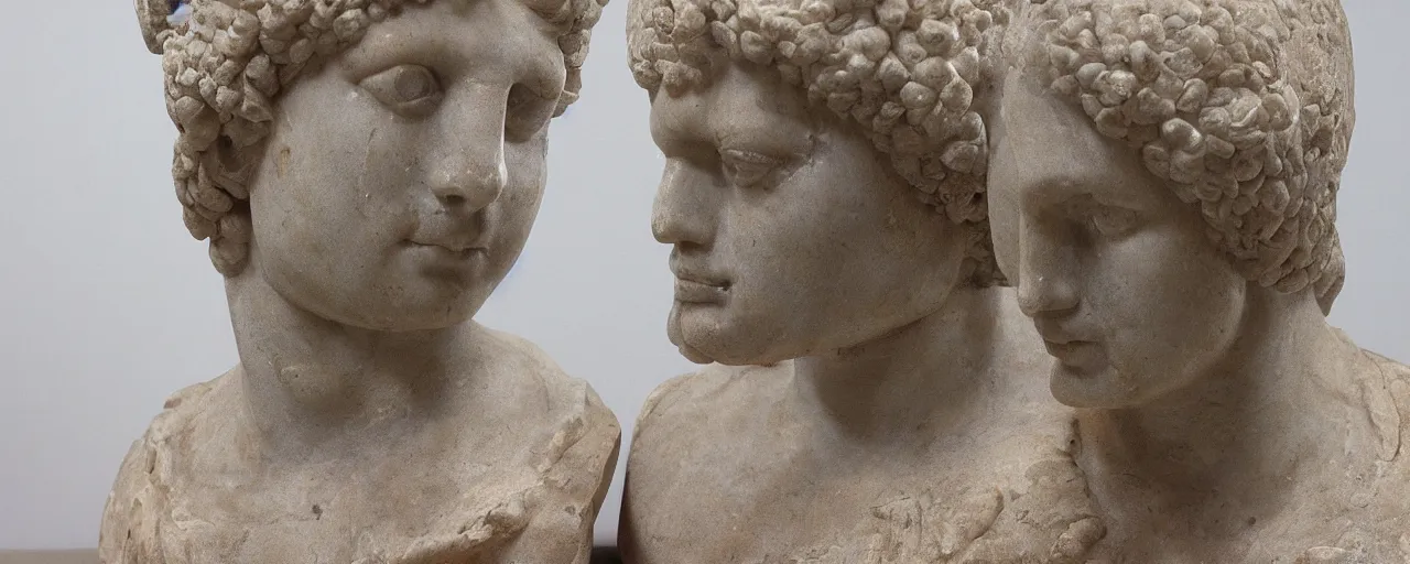 Image similar to ancient roman marble bust of an alien with 6 eyes and antennae