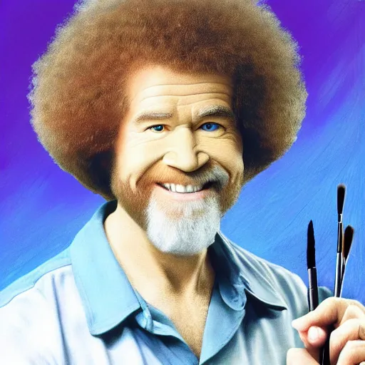 Prompt: bob ross painting a picture of bob ross in the style of bob ross