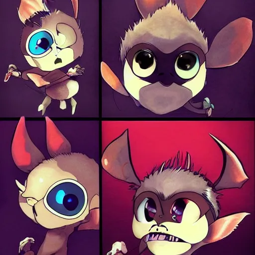 Image similar to Gizmo Mogwai from Gremlins playing around, cute anime, by Ghibli, trendy on artstation