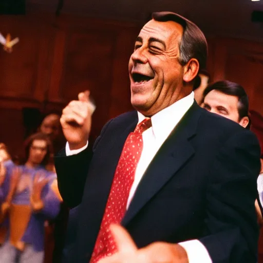 Prompt: Former House Speaker John Boehner dancing his heart out. CineStill