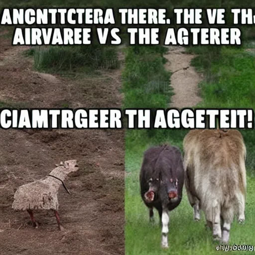 Image similar to Meme about ancient times, hunter-gatherer vs the average agriculture user