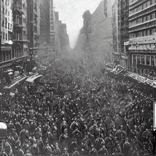 Image similar to a historic photo from 1900 shows a alien rampage in the streets of new york, ultra realistic details, 8k