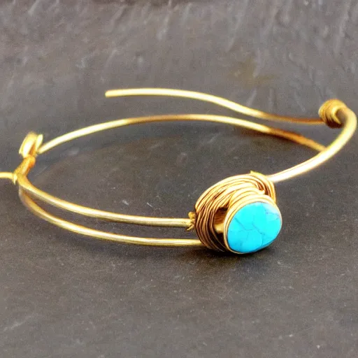 Image similar to Ancient Primitive Gold Bangle, 14K Gold Wire, Single Center Turquoise, Shungite Bangle, Mineral and Gold Jewelry, Product Photography