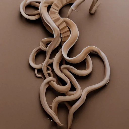 Image similar to cardboard cutout of tentacles, cut out of brown corrugated cardboard, realistic, cardboard cutout, flat, hyperrealistic photography