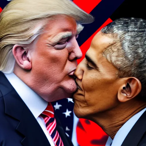 Image similar to donald trump and barrack obama kissing, 4k, photo, realistic,