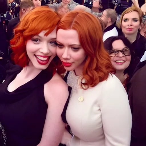 Image similar to christina hendricks taking selfie with scarlet johansson,