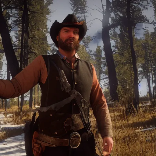 Prompt: Film still of Felix Arvid Ulf Kjellberg, from Red Dead Redemption 2 (2018 video game)