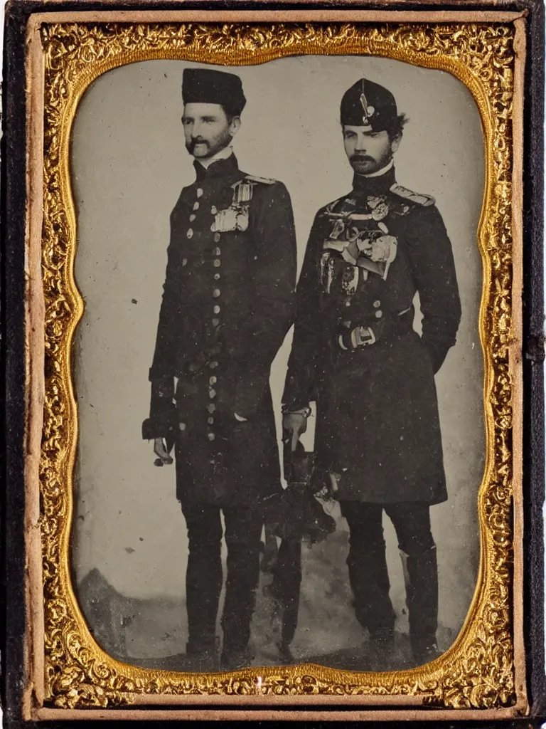 Image similar to Arnold Rimmer, 19th century military uniform, daguerreotype