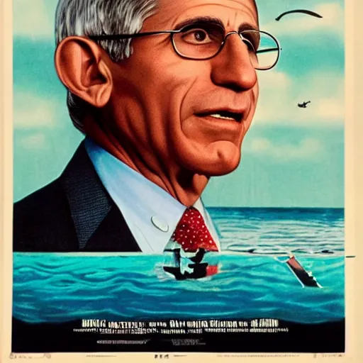 Image similar to doctor fauci on the jaws movie poster 1 9 7 5