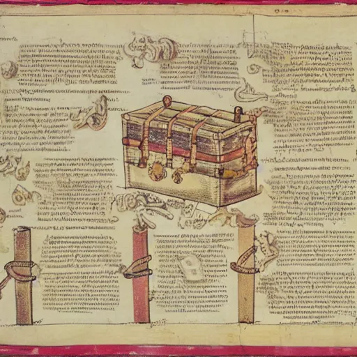 Prompt: anatomical diagram of trapped treasure chest, magical parchment