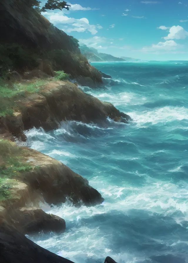 Image similar to sea shore, makoto shinkai