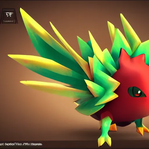 Image similar to A pokemon rooster that looks like a coconut, which splits in half into wings,Trending on art station. Unreal engine.