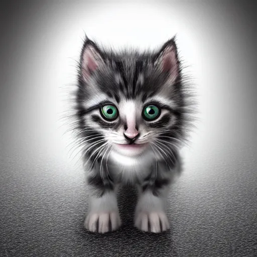 Prompt: photorealistic kitten. hyperdetailed photorealism, 1 0 8 megapixels, amazing depth, high resolution, 3 d shading, 3 d finalrender, 3 d cinematic lighting