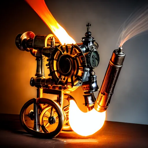 Image similar to photo of a steampunk flamethrower