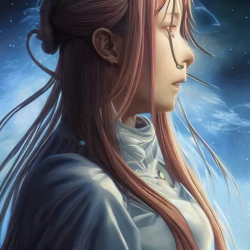 Image similar to photorealistic face portrait of asuna from sao in the style of michael whelan and gustave dore. hyperdetailed photorealism, 1 0 8 megapixels, fully clothed, lunar themed attire, amazing depth, glowing rich colors, powerful imagery, psychedelic overtones, 3 d finalrender, 3 d shading, cinematic lighting, artstation concept art