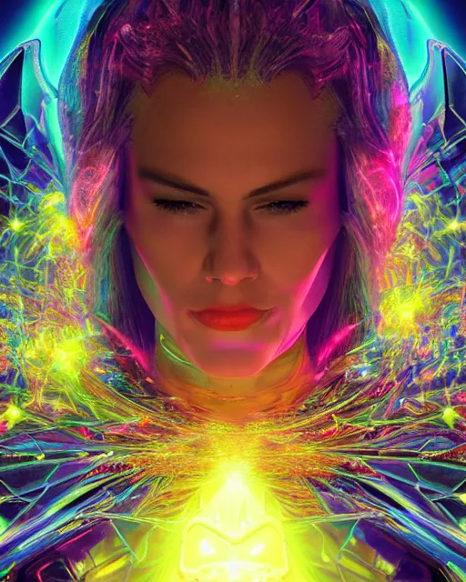 Image similar to a powerful energy psychedelic matrix woman, by alexander fedosav, hyper detailed digital matte painting, concept art, hyperrealism, 1 6 k resolution, cinema 4 d, 8 k resolution, trending on artstation, behance hd, a masterpiece, by stephan martiniere, particles, cel - shaded, power bright neon energy, by david a. hardy,