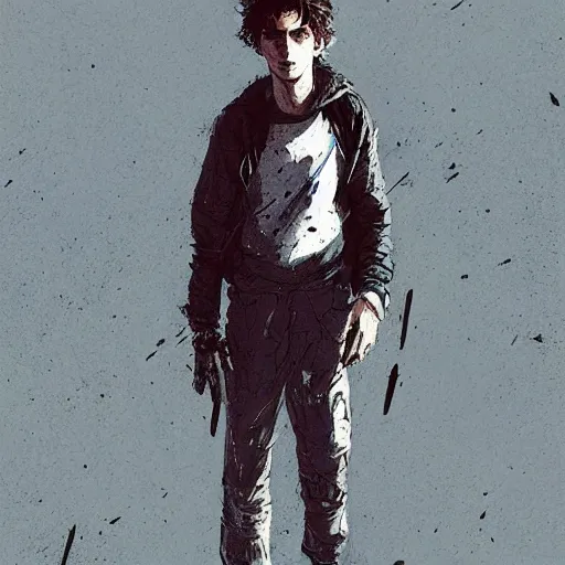 Image similar to timothee chalamet, timothee chalamet, concept art by jama jurabaev and ismail inceoglu and sparth, cel shaded, cinematic shot, trending on artstation, high quality, brush stroke