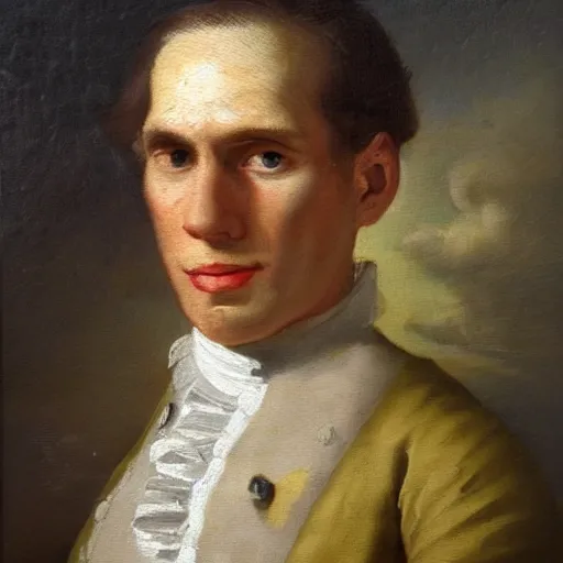 Image similar to An 18th century oil painting of Jerma985, portrait of Jerma985, grainy, realistic, very realistic, hyperrealistic, highly detailed, very detailed, extremely detailed, very neat, very epic, very cool, detailed, trending on artstation