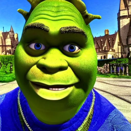 Image similar to shrek takes an accidental selfie,