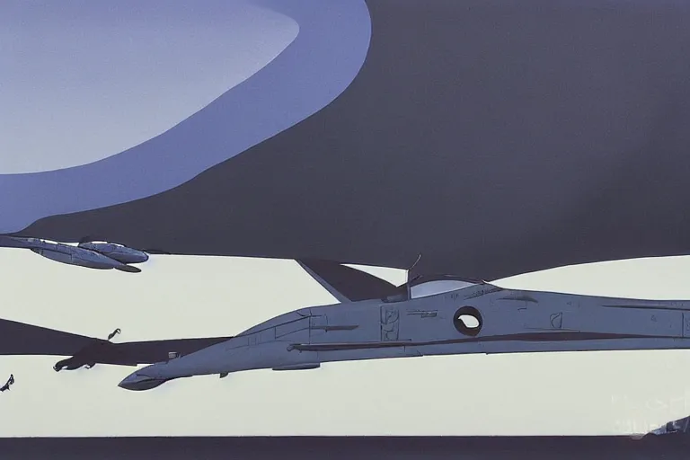 Image similar to an eyvind earle and theodor severin kittelsen collaborative painting of a scene from top gun