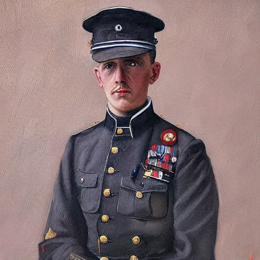 Prompt: “portrait of Tanya deGurechaff in full WWI officer’s dress uniform. detailed oil painting, 1918”