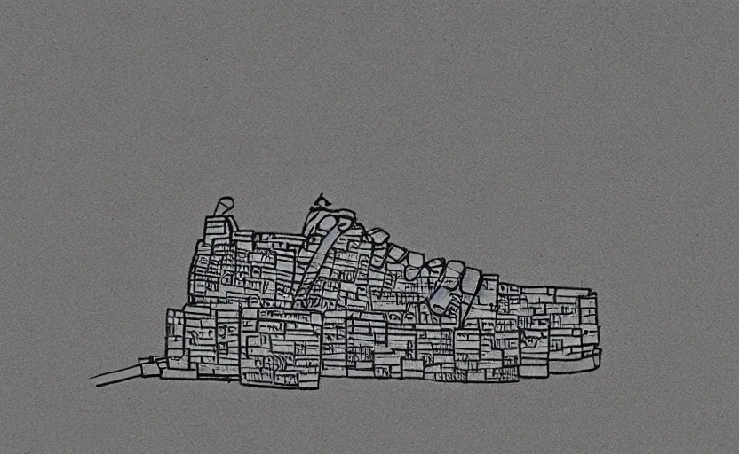 Image similar to sneaker made out of lego, ink drawing, jacques - louis david