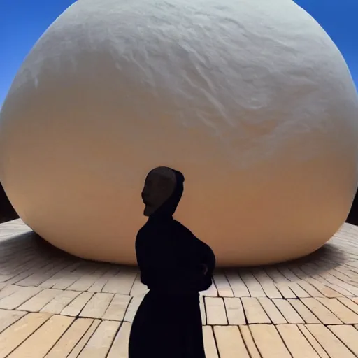 Image similar to a woman standing next to a large wooden ball, a marble sculpture by fernando botero, pexels contest winner, qajar art, full body, windows vista, ray tracing