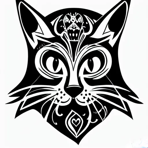 Prompt: tattoo sketch of a cat with one eye, a draft, organic ornament, minimalism, line art, vector