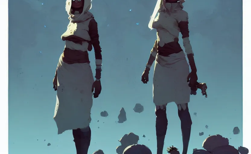 Image similar to female druid by atey ghailan, by greg rutkowski, by simon stalenhag, by greg tocchini, by james gilleard, by joe fenton, by kaethe butcher dynamic lighting, gradient light blue, brown, blonde cream and white color scheme, grunge aesthetic