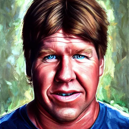 Prompt: a symmetrical portrait of a steve irwin, oil painting, pale colors, high detail, 8 k, wide angle, trending on artstation,