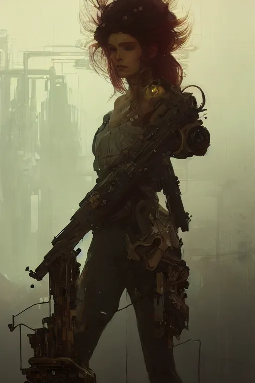 Image similar to A full portrait of a beautiful post apocalyptic offworld technothief, intricate, elegant, highly detailed, digital painting, artstation, concept art, smooth, sharp focus, illustration, art by Krenz Cushart and Artem Demura and alphonse mucha