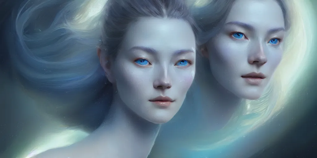 Prompt: facial portrait of a beautiful nordic woman, blue eyes, wearing space suit, extremely detailed digital painting, in the style of fenghua zhong and ruan jia and jeremy lipking and peter mohrbacher, mystical colors, rim light, beautiful lighting, 8 k, stunning scene, raytracing, octane, trending on artstation