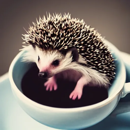 Image similar to baby hedgehog in a teacup, photography, minimalistic, 8 k