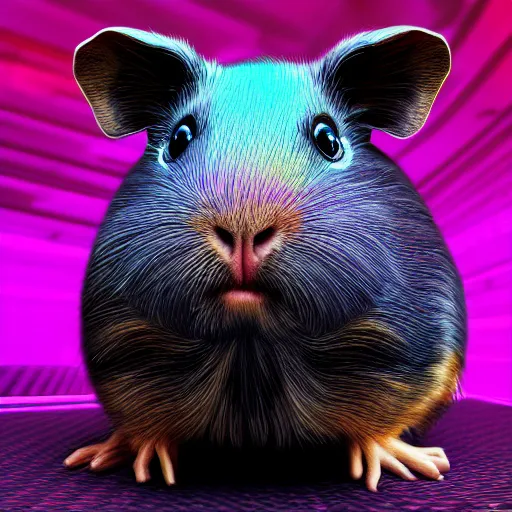 Image similar to a cyberpunk image of a guinea pig, digital realistic painting