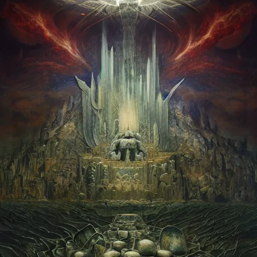 Prompt: the throne of earth and manifestation | highly detailed matte painting, hyperrealistic, very intrincate | cinematic lighting, award - winning | by rachel ruysch, giger, beksinski and bocklin | by austin osman spare and william blake, trending on artstation, cgsociety, official art, octane.