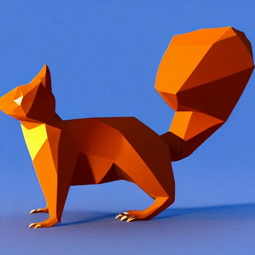 Image similar to 3 d model of low poly squirrel, polygonal, global illumination, blue background