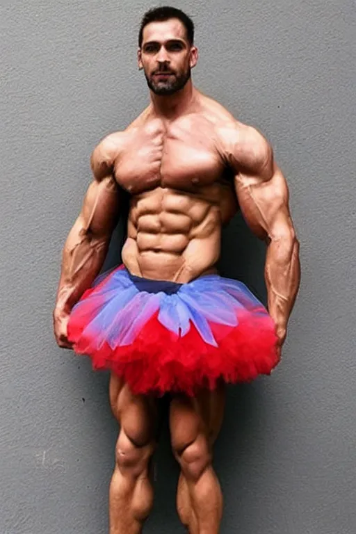 Prompt: A muscular man wearing a tutu and tiara.