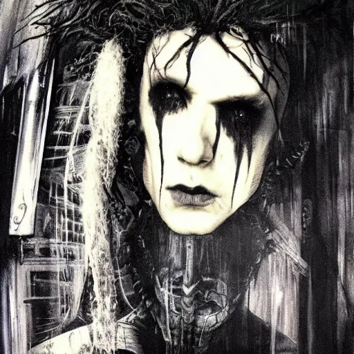 Prompt: gaunt ( the cure fan ) as dream from sandman, dim stars as eyes, by jeremy mann, by cedric peyravernay, by ben templesmith, by dave mckean and richard avedon, dramatic lightning, sadness, dark eye sockets, in the shadows, punk rock, gothic, high detailed, 8 k
