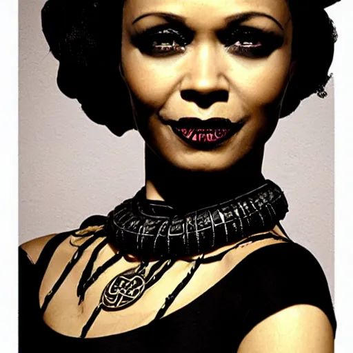 Prompt: thandiwe newton as the comic book character, death, a young and beautiful pale goth girl wearing a black vest and black punk hair, an ankh medallion hangs around her neck. dramatic makeup, the actress thandiwe newton, portrait by joshua middleton and coles phillips, kandinsky, egyptian iconography, film noir