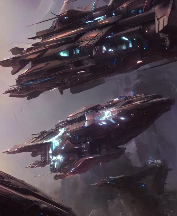 Image similar to concept art of a heavily armed starship by Stephan Martiniere, 4k resolution, detailed, trending on artstation